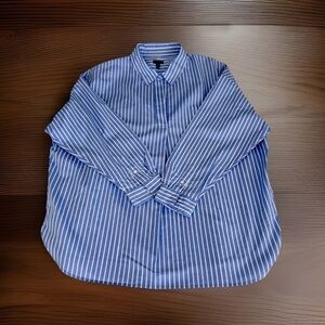 Talbots Women PLUS Blue White Stripe Long Sleeve Pull over Blouse Shirt Size 2X
